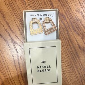 Gold and Tan Geometric houndstooth Earrings